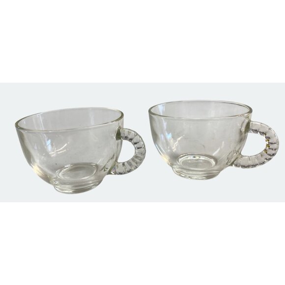 Vintage Clear Glass Tea Cups With Textured Handles Set Of 2 Elegant Design For H - Picture 1 of 4
